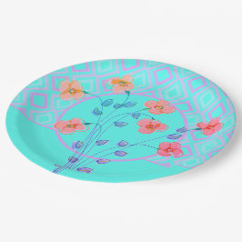 Gebloemd Blauwgroen papier Bord