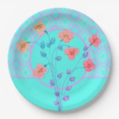 Gebloemd Blauwgroen papier Bord (Voorkant)