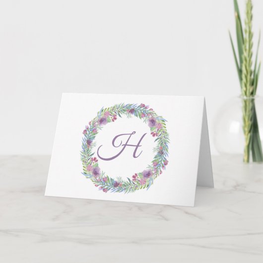 Gebloemd krans monogram persoonlijk bedankkaart (Voorkant)