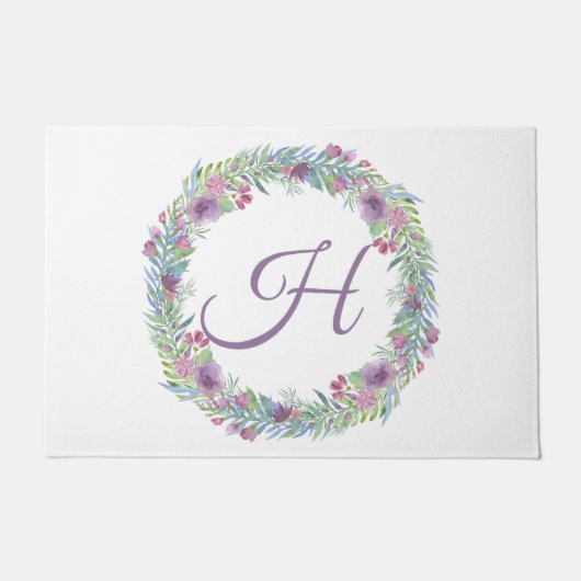 Gebloemd krans monogram persoonlijk deurmat (Voorkant)