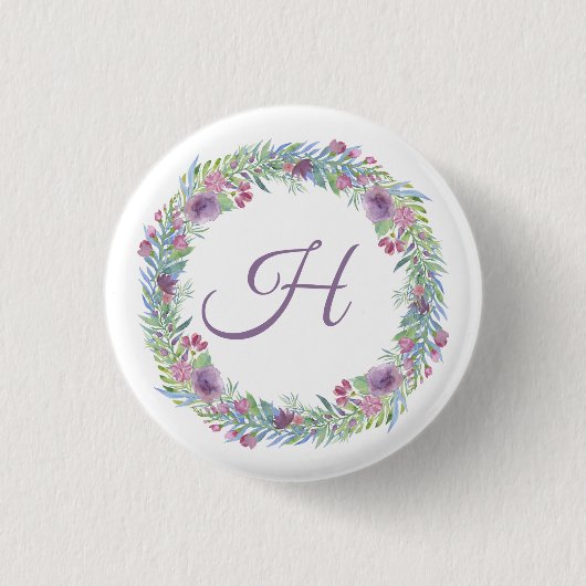 Gebloemd krans monogram persoonlijk ronde button 3,2 cm (Voorkant)