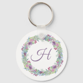 Gebloemd krans monogram persoonlijk sleutelhanger