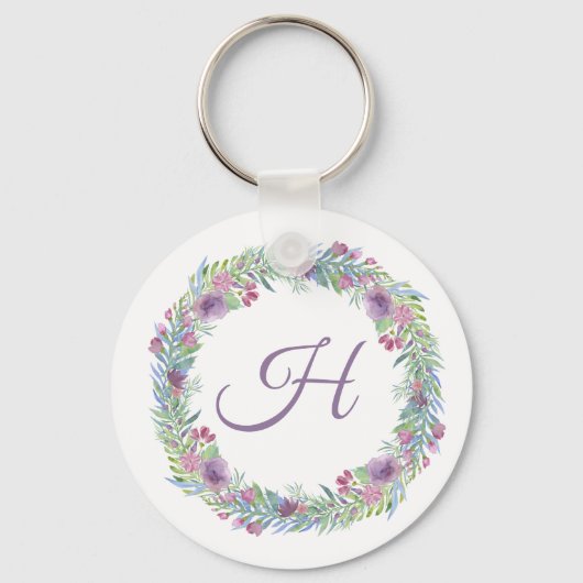 Gebloemd krans monogram persoonlijk sleutelhanger (Voorkant)