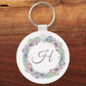 Gebloemd krans monogram persoonlijk sleutelhanger (Voorkant)