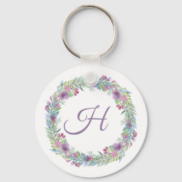 Gebloemd krans monogram persoonlijk sleutelhanger