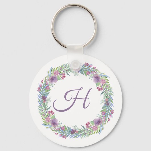 Gebloemd krans monogram persoonlijk sleutelhanger (Voorkant)