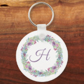 Gebloemd krans monogram persoonlijk sleutelhanger (Voorkant)