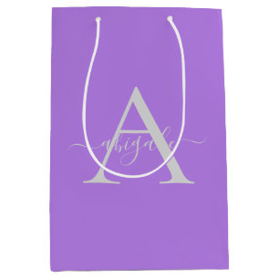 Gebloemd Paars met Monogram Minimalistische Eleg Medium Cadeauzakje