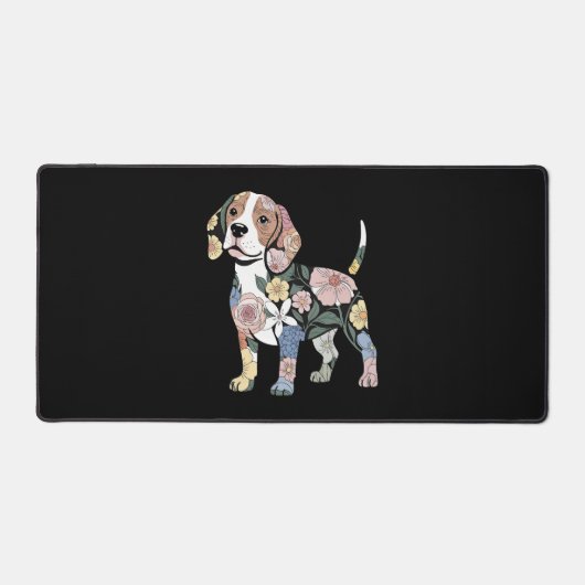 Gebloemde Beagle Silhuet Ontwerp Bureaumat (Voorkant)