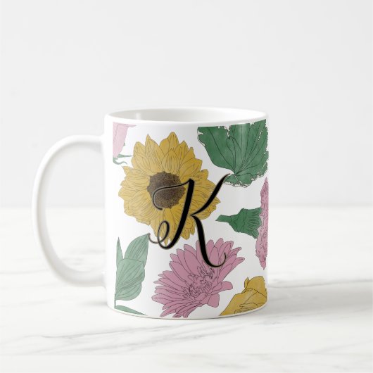 Gebloemde Bloemen Monogram Koffiemok (Links)