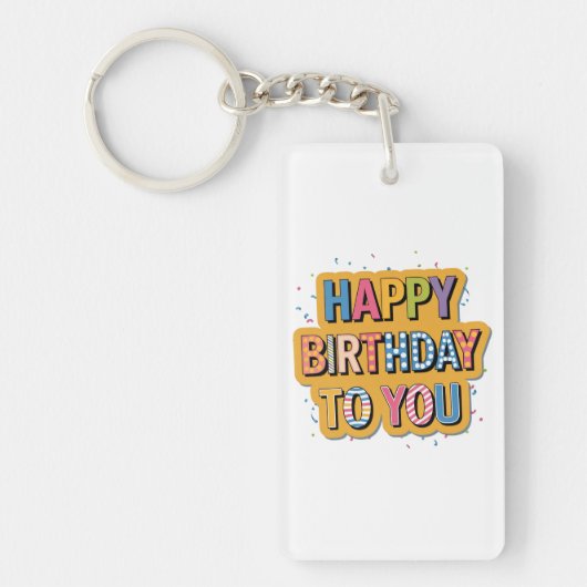 Gebloemde Gefeliciteerd Verjaardag Sleutelhanger (Voorkant)
