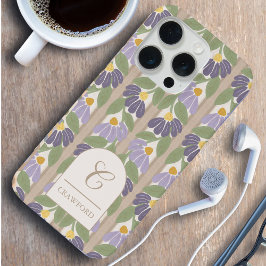Gebloemde gestreepte gepersonaliseerde telefoonhoe iPhone 15 pro case