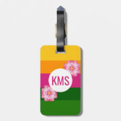 Gebloemde gestreepte monogram initiaal in vette le bagagelabel (Achterkant verticaal)
