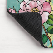 Gebloemde glas-in-lood effect roze bloemen botanis muismat (Hoek)