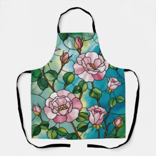 Gebloemde glas-in-lood effect roze bloemen botanis schort