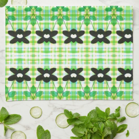 Gebloemde handdoek met geruite (Gevouwen)