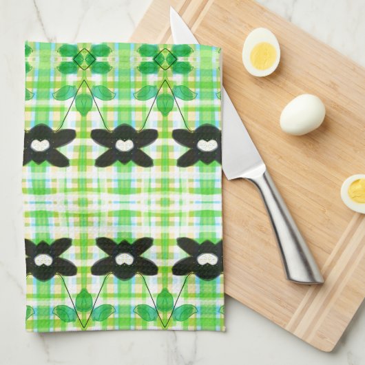 Gebloemde handdoek met geruite (Quarter Fold)