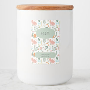 Gebloemde patroonnaam en tekst gepersonaliseerd voedselcontainer etiket