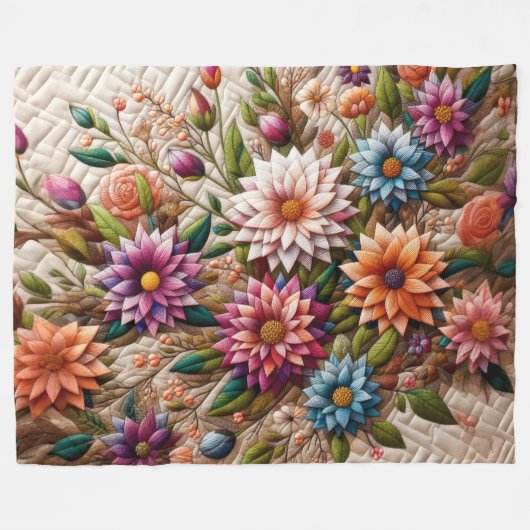 Gebloemde quiltontwerp fleece deken (Voorkant (Horizontaal))