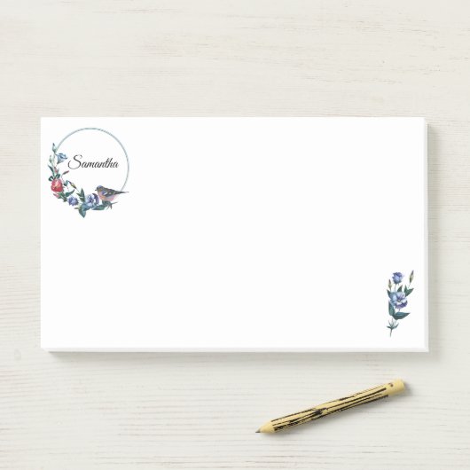 Gebloemte Vogel Persoonlijk Post-it® Notes (Op bureau)