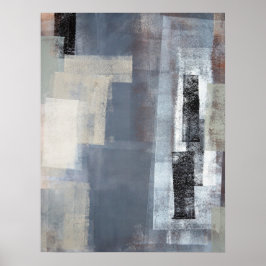 'Geblokkeerd' grijs en beige Abstract Poster afdru