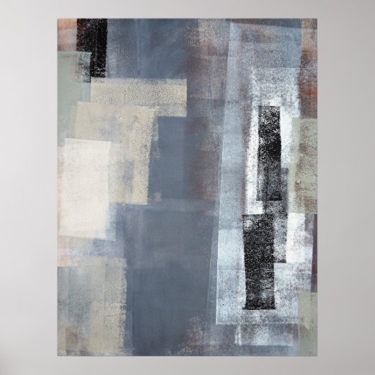 'Geblokkeerd' grijs en beige Abstract Poster afdru (Voorkant)