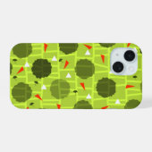 Geblokt groen iPhone 15 case (Achterkant horizontaal)