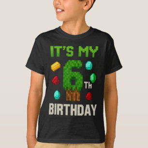 Geblokt Level 6 Verjaardag Gamer Kinderen Pixel Ar T-shirt