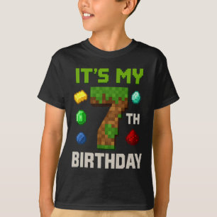 Geblokt Level 7 Verjaardag Kinderen Gamer Feest On T-shirt