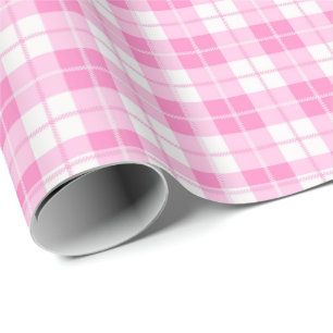 Geblokt roze ruitpatroon baby shower cadeaupapier