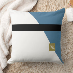 Geblokte blauwe groene monogram kussen