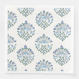 Geblokte bloemenprint in blauw en salie servet