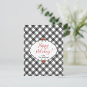 Geblokte Buffalo Plaid Zwart Wit Plat Persoonlijk Feestdagenkaart (Staand voorkant)