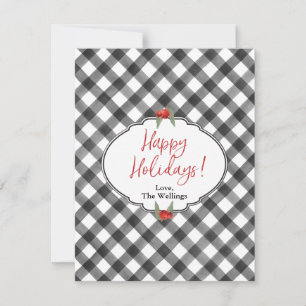 Geblokte Buffalo Plaid Zwart Wit Plat Persoonlijk Feestdagenkaart