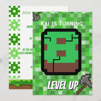 Geblokte Gamer Groen Level Up 8e Verjaardag Kaart