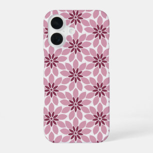 Geblokte gedrukte gebloemde roze rood iPhone 16 hoesje