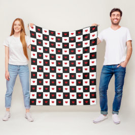 Geblokte harten fleece deken