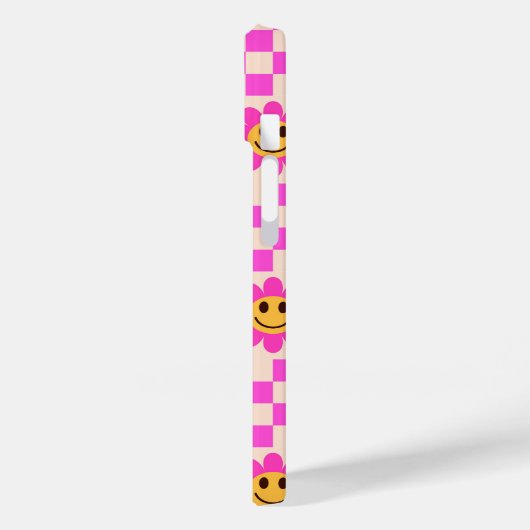 Geblokte hete roze lachende bloemen gepersonalisee Case-Mate iPhone case (Achterkant / Links)