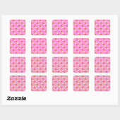 Geblokte hete roze lachende bloemen patroon vierkante sticker (Vel)