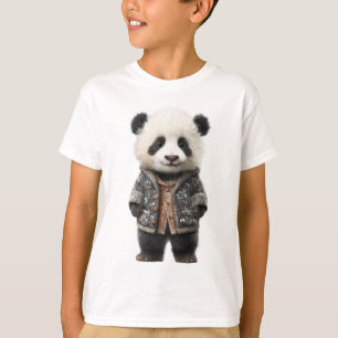Geblokte jas panda kinderen t-shirt