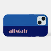 Geblokte kleuren met personalisatie iPhone 15 case (Achterkant horizontaal)
