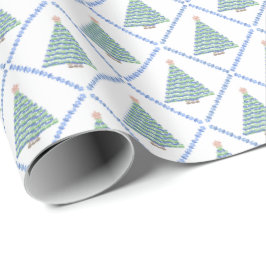 Geblokte print bloem kerst inpakpapier
