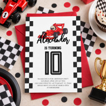 Geblokte rode raceauto verjaardagsfeestje