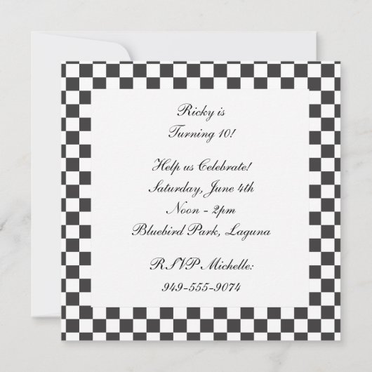 Geblokte verjaardagsuitnodiging kaart (Achterkant)