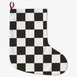 Geblokte Vlag (Zwart en Wit) (Schaakbordpatroon) Grote Kerstsok