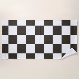 Geblokte Vlag (Zwart en Wit) (Schaakbordpatroon) Strandlaken