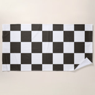 Geblokte Vlag (Zwart en Wit) (Schaakbordpatroon) Strandlaken