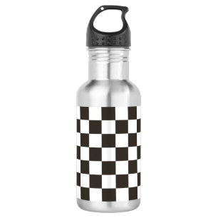 Geblokte Vlag (Zwart en Wit) (Schaakbordpatroon) Waterfles