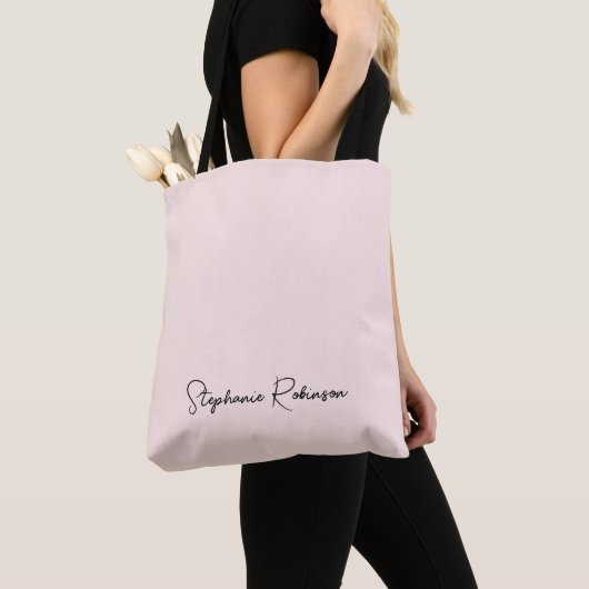 Geblushte stijlvolle script monogram naam geperson tote bag (Dichtbij)