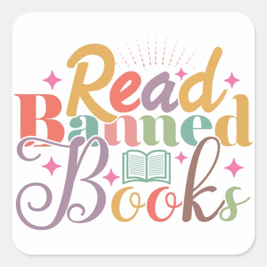 Geboden boeken lezen vierkante sticker (Voorkant)
